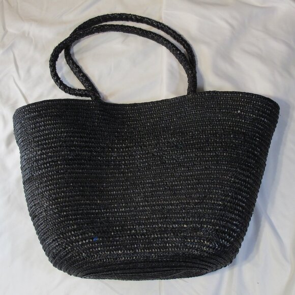 Large black zippered straw bag - Picture 2 of 4